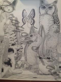 Pencil drawing of various wizard's and druid's familures 14 x 16 1/2 $20.