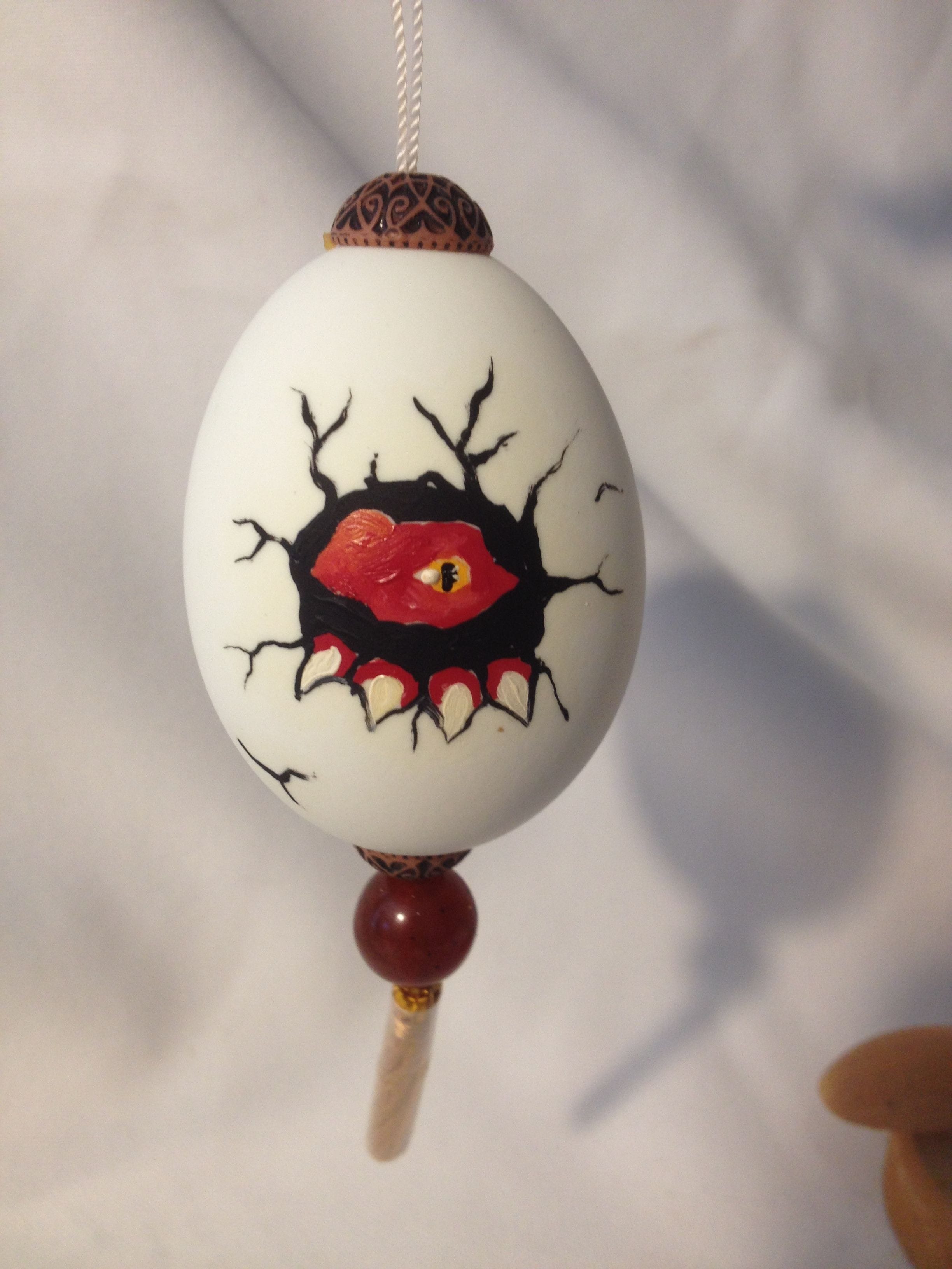Painted chicken egg with hatching red dragonett $20.