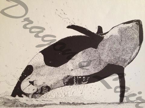 Pen and ink of Orca breaching  8 1/2x 14 $10.