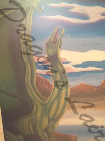 Pastel drawing of green dragon on cliffside calling. 20x16 $20.