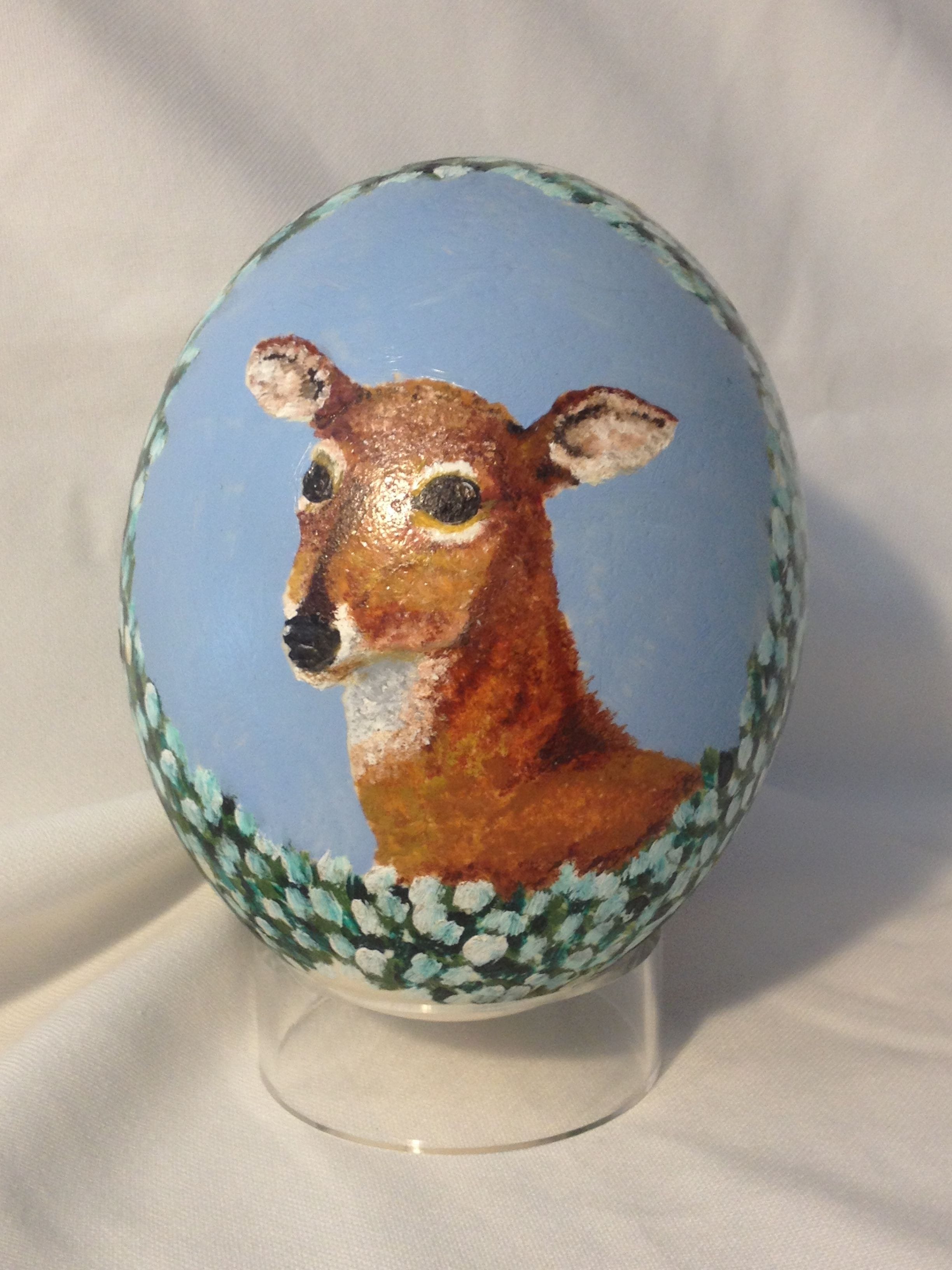 Oil paint of Doe on Ostrich egg second side