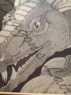 Pen and ink up close and personel with dragon14 x16 1/2 $20.