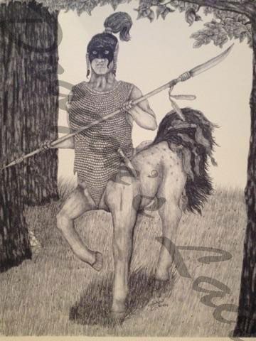 Pencil drawing of a centar gaurd at the forest clearing 10 3/4x12 3/4 $10.
